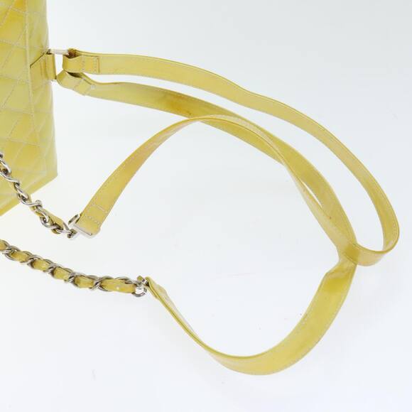 CHANEL Matelasse Backpack Patent Leather Yellow Silver CC - Picture 8 of 16